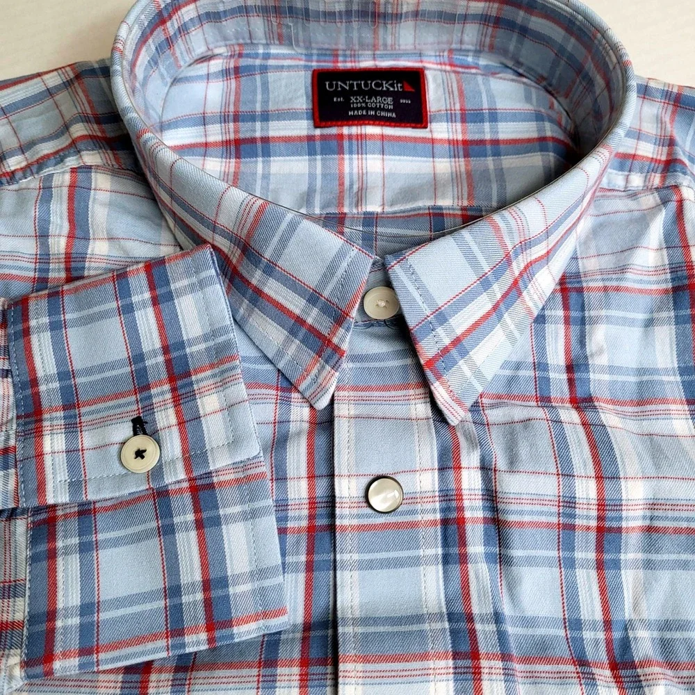 UNTUCKit Muller Mens XX‎ Large Blue Red Plaid Long Sleeve Button Down Shirt NWT